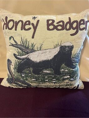 Simply Home Throw Pillow. w/Honey Badger & Cobra. 18” x 18” whimsical for inside